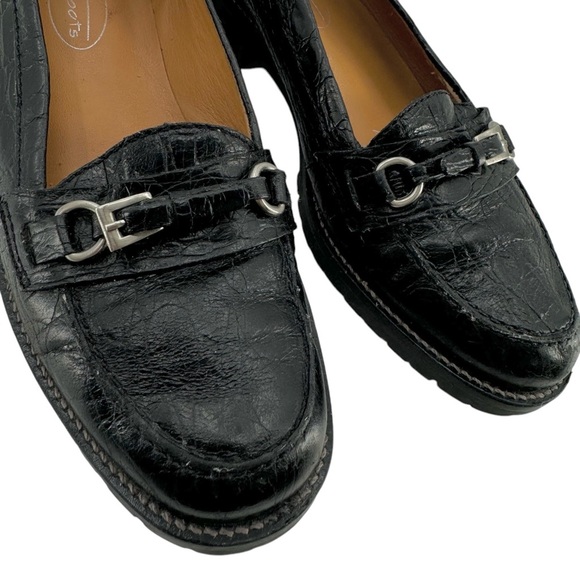Talbots Black Leather Loafer Slip On Flats Croc Buckle Strap Lug Sole | Size 6 - Picture 10 of 10